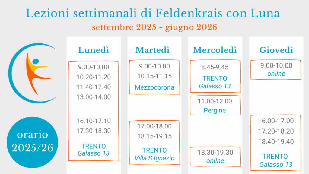 Orario lezioni settimanali di Metodo Feldenkrais con Luna Pauselli